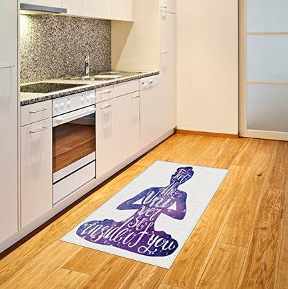 Ambesonne Yoga Area Rug, Female Silhouette with Watercolor Space Design Inspirational Words Meditation, Flat Woven Accent Rug for Living Room Bedroom Dining Room, 2' 6" x 5', Violet and White