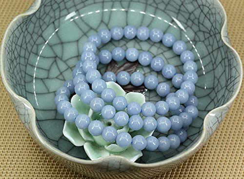 Angelstones Handmade Natural Healing Gemstone 8mm Round Beads Stretch Crystal Bracelet 7 Inch Unisex - color: Blue Angelite