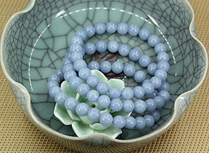 Angelstones Handmade Natural Healing Gemstone 8mm Round Beads Stretch Crystal Bracelet 7 Inch Unisex - color: Blue Angelite