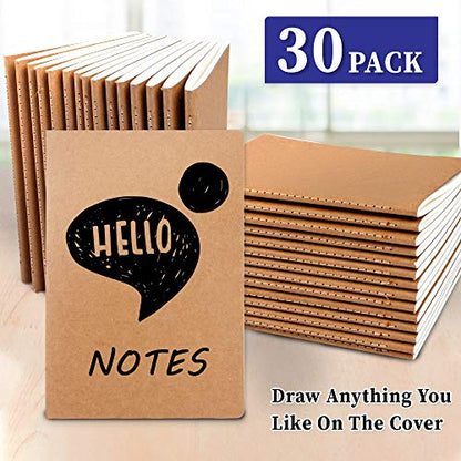 feela 30 Pack Kraft Notebooks, A5 60 Lined Pages Notebooks and Journals for Women Girls Students Making Plans Writing Memos Office School Supplies, 8.3 X 5.5 in - style: Lined-30 Pack