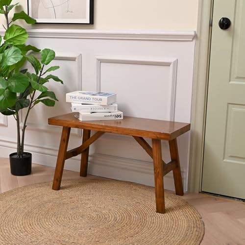 Handcrafted Solid Wood Bench, 30" - Farmhouse-Style Entryway Seating for Living & Dining Room, Rustic Design, Natural Finish - color: Brown, size: 30 Inch