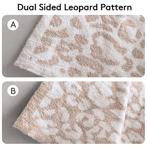 Ultra Soft Leopard Throw Blanket (50x60 inches) Microfiber Blankets Plush Warm Reversible Cheetah Blanket Leopard Pattern Throw for Couch Bed Sofa - Khaki, 50"x60"