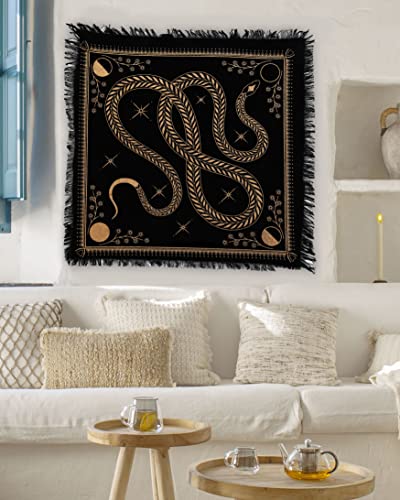Indian Consigners Snake Altar Tarot Table Cloth Witchcraft Spread Cotton Tarot Spread Black Gold 18 Inch - size: 18" x 18" (Square)