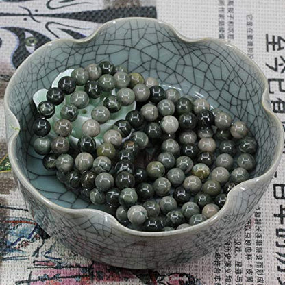 Keleny Gem Semi Precious Gemstones 8mm Natural Quartzite Stone Round Beads Crystal Stretch Bracelet 7 Inch Unisex - color: Green Mud Stone