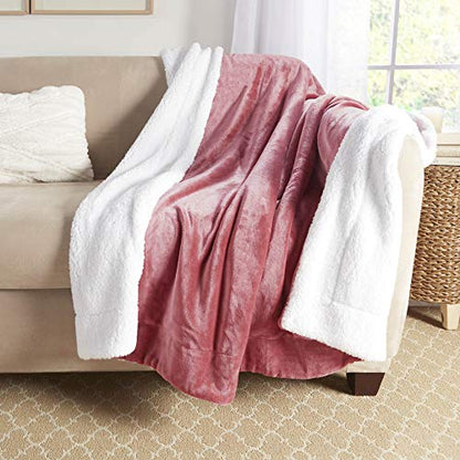 Sherpa Throw Blanket Super Soft Reversible Ultra Luxurious Plush Blanket, 50 x 60 inches, Light Mahogany/White - color: Light Mahogany / White, size: Throw (50" x 60")