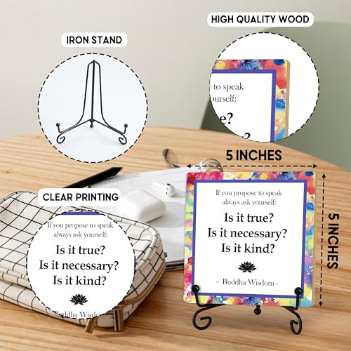 Buddha Life Quote Desk Decor, Funny Office Inspirational Gifts for Family Friends, Meditation Room Tabletop Decor, Zen Home Office Wooden Plaque Sign with Stand (J06) - style: Life