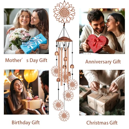 Large Aluminium Wind Chimes 33" Outdoor Deep Tone Memorial Wind Chimes with Sunflower Wind Catcher, Sympathy for Loss of Loved Mom Father,Metal Wind Chime for Garden Patio Balcony Home Decor