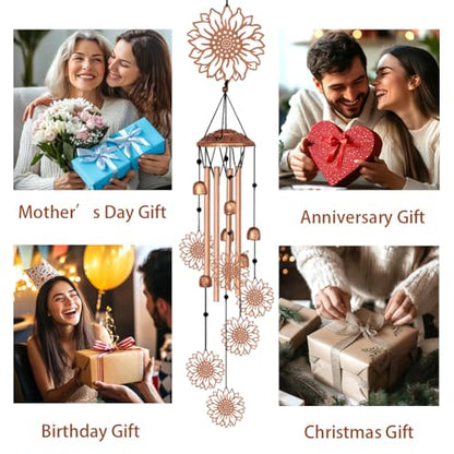 Large Aluminium Wind Chimes 33" Outdoor Deep Tone Memorial Wind Chimes with Sunflower Wind Catcher, Sympathy for Loss of Loved Mom Father,Metal Wind Chime for Garden Patio Balcony Home Decor