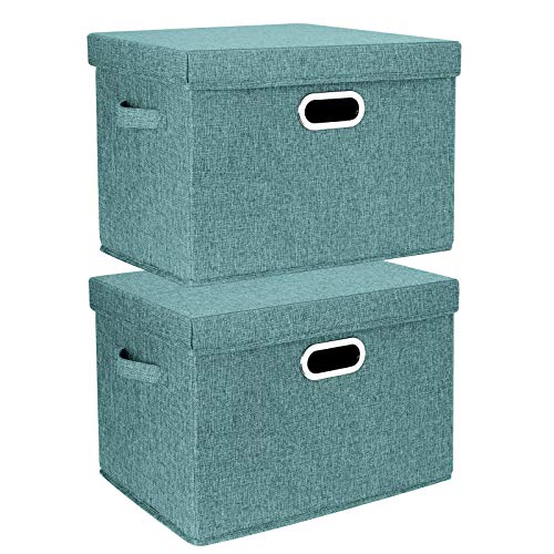 Collapsible Storage Bins With Lids, Large Fabric Storage Boxes - 2 Pack - Aqua Deep - color: Auqa Deep, size: 2-Pack Large