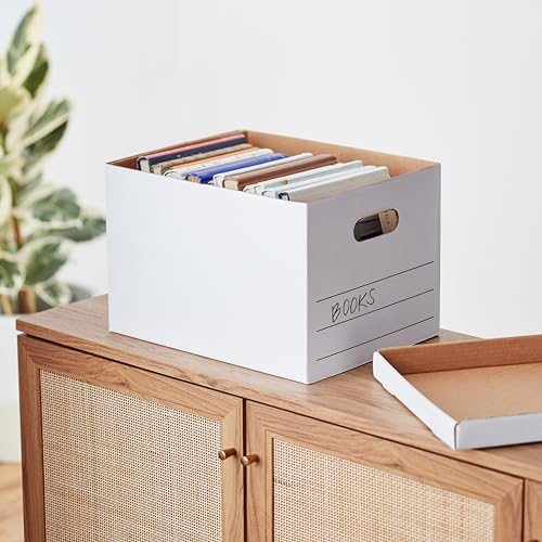 Amazon Basics Medium Duty Storage/Filing Boxes with Lid and Handles, Legal/Letter Size, Collapsible, Foldable, Tape-Free Assembly, 16.2" L x 12.5" W x 10.5" H, White, 12-Pack - style: Medium Duty 12-pack