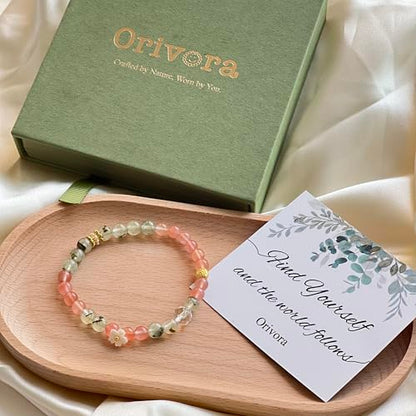Birth Flower Crystal Bracelets for Women, Handmade Natural Gemstone Stretch Jewelry with Healing & Positive Energy - color: Aug. Gladiolus & Agate（2）