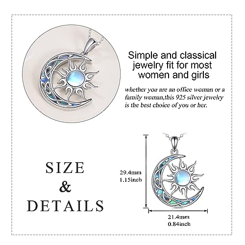 Sun and Moon Necklace for Women 925 Sterling Silver Celtic Crescent Moon Pendant Blue Opal/White Opal/Abelone Shell/Labradorite/Moonstone Jewelry Gift for Teen Girls - color: abalone shell moon