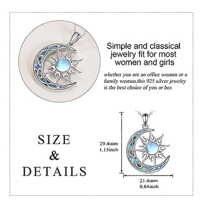 Sun and Moon Necklace for Women 925 Sterling Silver Celtic Crescent Moon Pendant Blue Opal/White Opal/Abelone Shell/Labradorite/Moonstone Jewelry Gift for Teen Girls - color: abalone shell moon