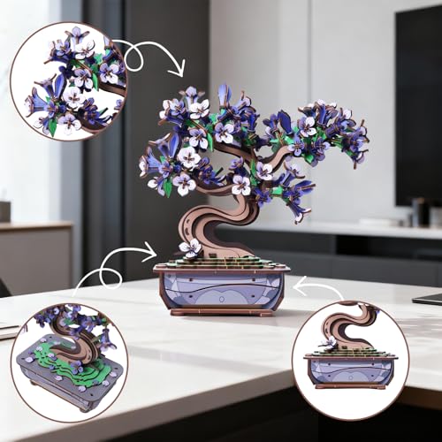 3D Puzzles for Adults Wooden Flower，DIY Crafts for Adults Bonsai Tree Building Set, Artificial Flower Decor, Artificial Plant Model Toy for Desk or Home Decor，Birthday Valentine's Day