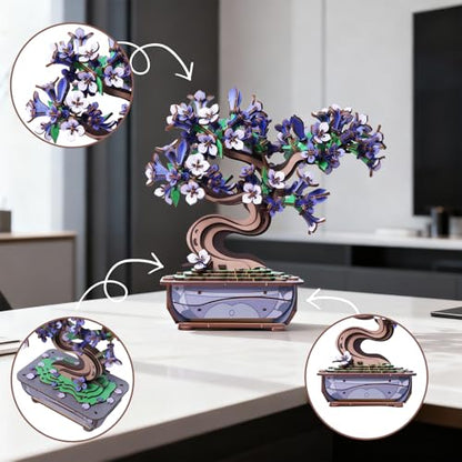 3D Puzzles for Adults Wooden Flower，DIY Crafts for Adults Bonsai Tree Building Set, Artificial Flower Decor, Artificial Plant Model Toy for Desk or Home Decor，Birthday Valentine's Day