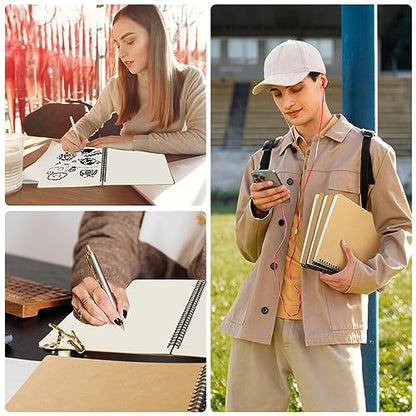 EUSOAR Spiral Unlined Notebook, A4 3 Packs 8.5"x 11" 120 Pages Hardcover Blank College Spiral Travel Writing Journals, Kraft Hardcover, School Students Office Business Diary, Memo Notepad Sketchbook - color: Kraft, size: A4-3 Packs