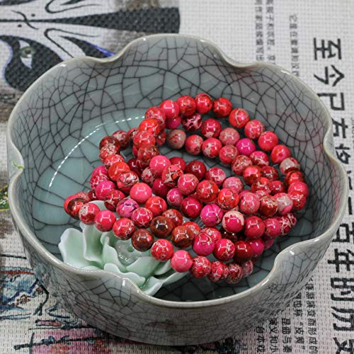 Keleny Gem Semi Precious Gemstones 8mm Natural Quartzite Stone Round Beads Crystal Stretch Bracelet 7 Inch Unisex - color: Dyed Rose Sediment Jasper