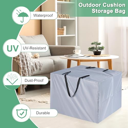 M METERXITY Outdoor Patio Cushion Storage Bags, 32" x 32" x 24" (L x W x H) Grey Waterproof Windproof Easy Loading Space-Saving - color: Grey