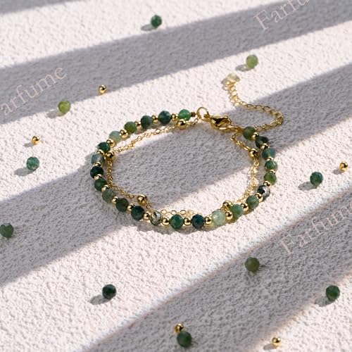 Farfume Crystal Bracelet Beaded Bracelets 4mm Natural Stone Beads Gemstone Handmade Jewelry Gift for Women - color: Moss Agate-personal growth