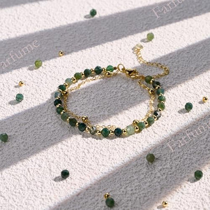 Farfume Crystal Bracelet Beaded Bracelets 4mm Natural Stone Beads Gemstone Handmade Jewelry Gift for Women - color: Moss Agate-personal growth