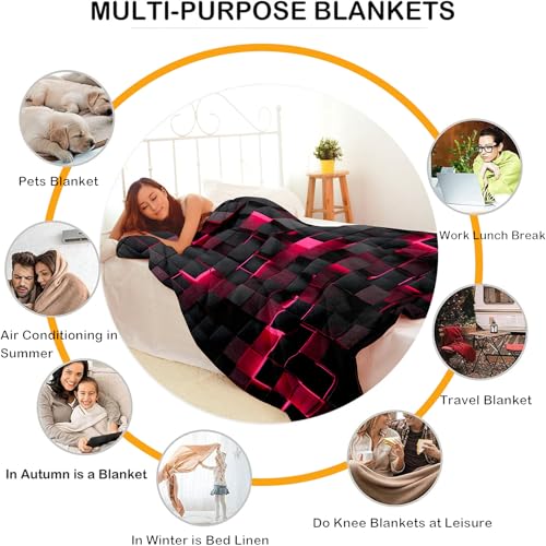 Lightweight Fleece Blanket,Super Soft Cozy Fluffy Plush Geometric Pink Black Abstract Ombre Print Throw Blanket for Couch, Sofa, Bed 47"x59"