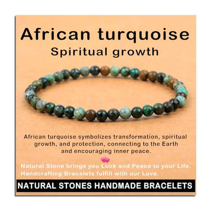AD Beads Handmade Gemstone Stretch Elastic Bracelet Crystal Healing Reiki Nature's Beauty and Spiritual Essence Unisex - color: African Turquoise (Spiritual Growth), size: 4mm