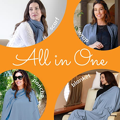 Travel Shawl Wraps for Women - 68x35in Wrap. Lightweight Pashmina, Airplane Travel Blanket Scarf. Made In USA - color: Classic Jersey - Serenity Blue