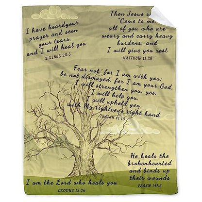 AMITAYUS Tree Healing Scripture Bible Verse Fleece Throw Sympathy Prayer Blanket Religious Christian Inspirational Gifts for Women Friends - 40''x50'' - color: Tree Healing Scriptures Prayer, size: Small 50"x40
