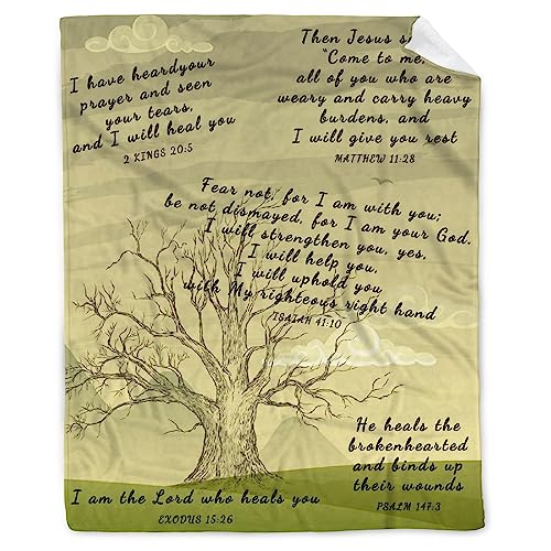 AMITAYUS Tree Healing Scripture Bible Verse Fleece Throw Sympathy Prayer Blanket Religious Christian Inspirational Gifts for Women Friends - 90''x120'' - color: Tree Healing Scriptures Prayer, size: XL Large 120"x90