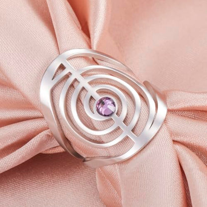 Dreamtimes Cho Ku Rei Reiki Ring Protection Healing Symbol Yoga Rings For Women Sacred Geometry Stainless Steel Energy Yoga Power Ring Sacred Geometry Amulet - color: Silver-P