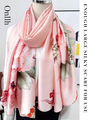 Large Shawl Scarf For Women Lightweight Wraps Silky Headscarf Long Sunscreen Scarfs - color: T17 Pink Peony / 70"x 35"