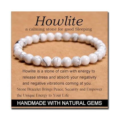 MASSIVE BEADS Handmade Yoga Stretch Elastic Bracelet Natural Stone Crystal Healing Power Energy Gifts for Unisex Adult 4mm 6mm 8mm 10mm - color: Howlite(Good Sleep), size: 6mm