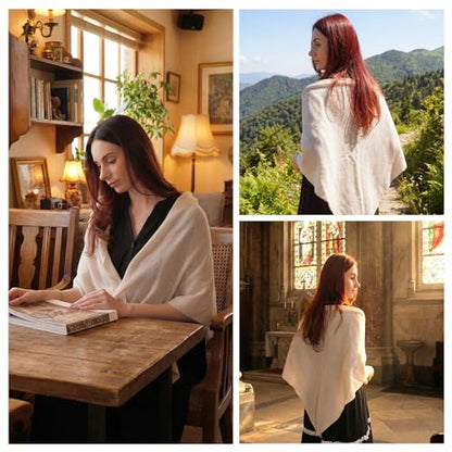 Cashmere Blend Shawl Wraps for Women,Cashmere Poncho Pashmina for Women Travel Scarf for All-Season with Gift Box - color: Khaki