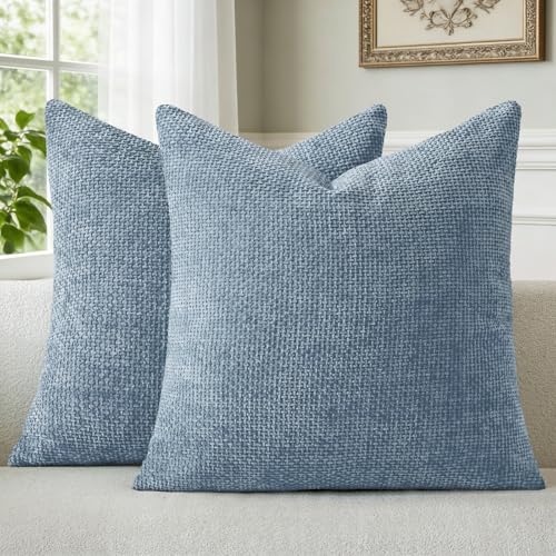 a moment Blue Chenille Throw Pillow Covers 20x20 Inch Pack of 2 Modern Decorative Throw Pillow Covers Farmhouse Cross Covers Modern Home Decor for Sofa Bedroom Living Room - color: Blue, size: 20" x 20" (Pack of 2)