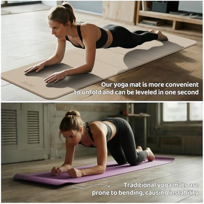 Foldable Yoga Mat Exercise Mat for Home Workout, Comfortable and Durable, 8mm Thick Portable Folding Mat, Non-Slip, Pilates Mat Thick, Outdoor Use, Meditation, Travel, Camping (71"x24" x 0.3") (Milk Coffee + Black) (Brown+Black)
