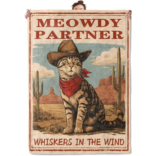 Western Cat Throw Blanket, Cute Kitten with Cowboy Hat and Cactus Landscape, Soft Flannel Fleece, 40x50 Inch, Bedroom Sofa Dorm Blankets for Pet Lovers, Cozy Vintage Desert Home Decor Gifts - color: Cat 03, size: 50x40 INCH