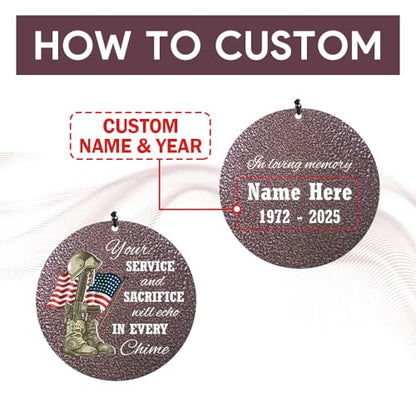 36inch Personalized Wind Chimes, Memorial Wind Chimes for US Veteran, Wind Chime for Loss of Loved Dad, Sympathy Memorial Gifts, Thank You Veteran Solider, Outdoor Decor (Produced in USA)