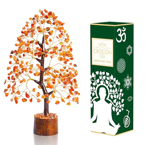 Crocon® Carnelian Crystals Tree, Birthday Gifts for Women, House Warming Gifts New Home Decor, Healing Crystals Spiritual Present, Birthday Gift for Mom, Orange Decor, Gemstones Money Tree Positivity - color: Carnelian (Golden Wire)