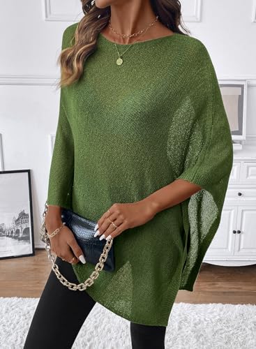 SHEWIN Womens Sheer Knit Poncho Crochet Summer Tops See Through Mesh Spring Sweaters Beach Cover Ups for Women 2026
