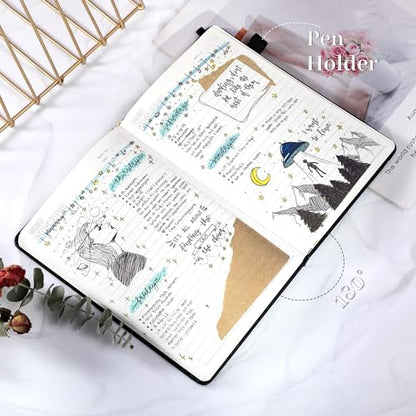 Lined Journal Notebook for Women Cute Leather Journals for Writing Aesthetic Floral Diary 192 Pages A5 Hardcover Journaling Notebooks with Pen Loop, 5.7 x 8.3 in, Black - color: Black