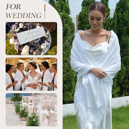 Pashmina Scarf and Shawl - Soft Women Pashminas Wrap for Wedding Evening Party dresses - color: C#. Pure White