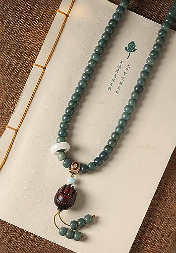 Natural Bodhi Seeds 108 Mala Beads Bracelet for Women Buddhist Prayer Beads Necklace with Praying Hands