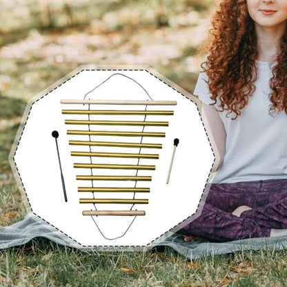 Menolana Wind Chime 9 Note Wood with Nice Tone Meditation Chime Bell Instrument Percussion Single Row Bar Chimes for Classroom Office, gold - color: Gold