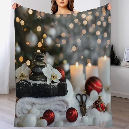 Zens Stones Snowflakes Throw Blanket, Soft Lightweight Cozy Warm Relaxing Spiritual Candle Flannel Blankets for Couch Bed Travel, 30"x40" - color: Zens Stones Snowflakes, size: 30"x40"