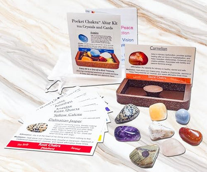 Portable Chakra Healing Altar Kit (19 Pieces): This Pocket-Sized Collection Includes Crystals and Cards. It is Great for Chakra Healing, Meditation, Gifts, Spiritual Growth, and Mindfulness.