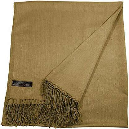 CJ Apparel Solid Color Tassels Design Nepalese Shawl Scarf Wrap Stole Throw Head Wrap Pashmina Gift Hand Made in Nepal New - color: Light Brown
