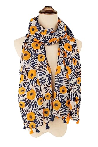 YOUR SMILE Large Boho Scarf for Women Lightweight Floral Printed Scarves Fall Winter Fashion Fringed Shawl wraps - color: 12 Yellow Flower
