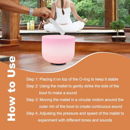 Crystal Singing Bowl 10 inch C Note, Colorful Pink Sound Bowl with Mallet O-ring, Sound Healing Instruments for Healing Mindfulness Meditation Yoga Sound Baths - size: 10inch