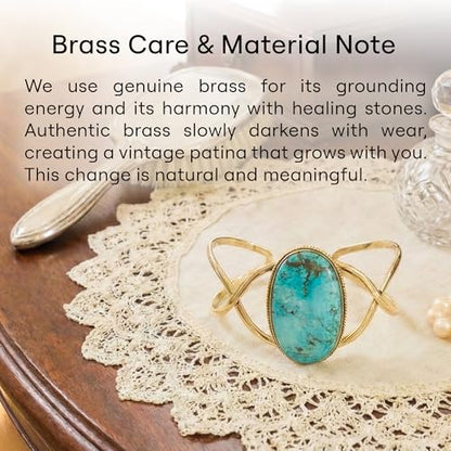 AYANA Turquoise Brass Bracelet | Stone of Healing & Protection | Throat Chakra | December Birthstone | Handcrafted with Ethically Sourced, Natural, Pure Gemstones