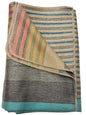 Alpaca Wool Throw Blanket | Super Soft, Lightweight, Breathable and Hypoallergenic | Non-Itchy or Scratchy (Green Gray Varicolored, Striped)